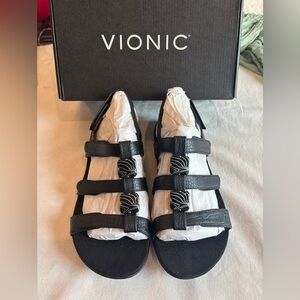 Vionic Amber 8 Black Adjustable Comfort Sandals Arch Support NWT